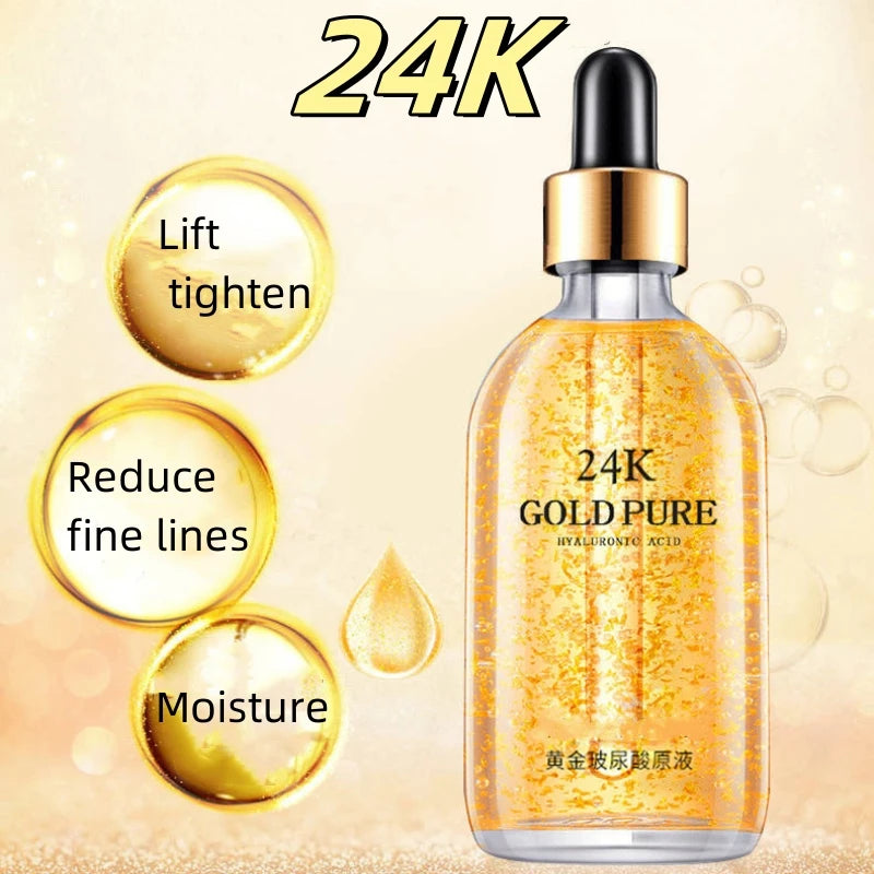 24k Ouro Àcido Hialurônico Nicotinamida Solução Soro Facial Anti Envelhecimento Levantamento Facial Colágeno Ginseng Essência Cuidados Com Acne E Preservação Da Pele