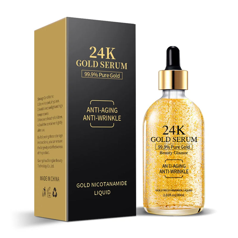 24k Ouro Àcido Hialurônico Nicotinamida Solução Soro Facial Anti Envelhecimento Levantamento Facial Colágeno Ginseng Essência Cuidados Com Acne E Preservação Da Pele